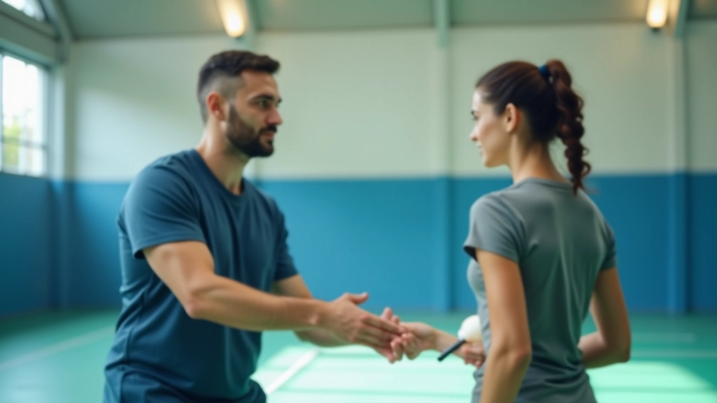 مدرب كرة ريشة يقدم تعليمات لاعبة حول تمركز الملعب